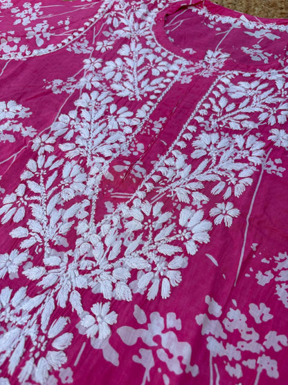 Sidra Pure Mulmul Chikankari Handwork Kurti - Pink Colour