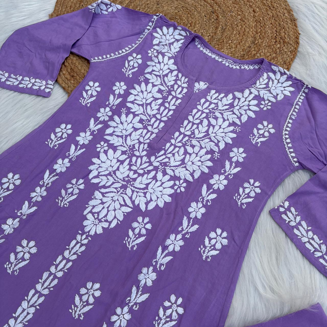 Samara Rayon Handwork Chikankari Kurti Plazo Set -  Purple Colour