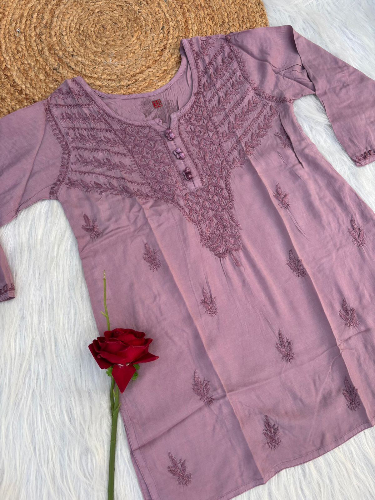Zimal Dyeable Soft Rayon Chikankari Short Kurti - Mauve Colour
