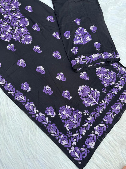 Rida Rayon Handwork Chikankari Kurti Set - Purple Colour