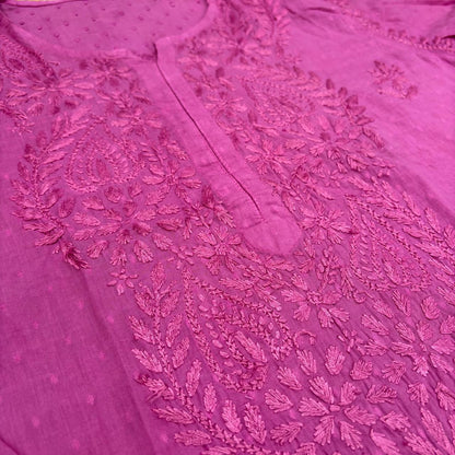 Nuha Dobby cotton Ombre shaded Lucknowi Chikankari Kurti Plazo Set - Pink Colour