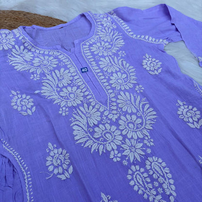 Isha Slub Cotton Chikankari Kurti - Purple colour