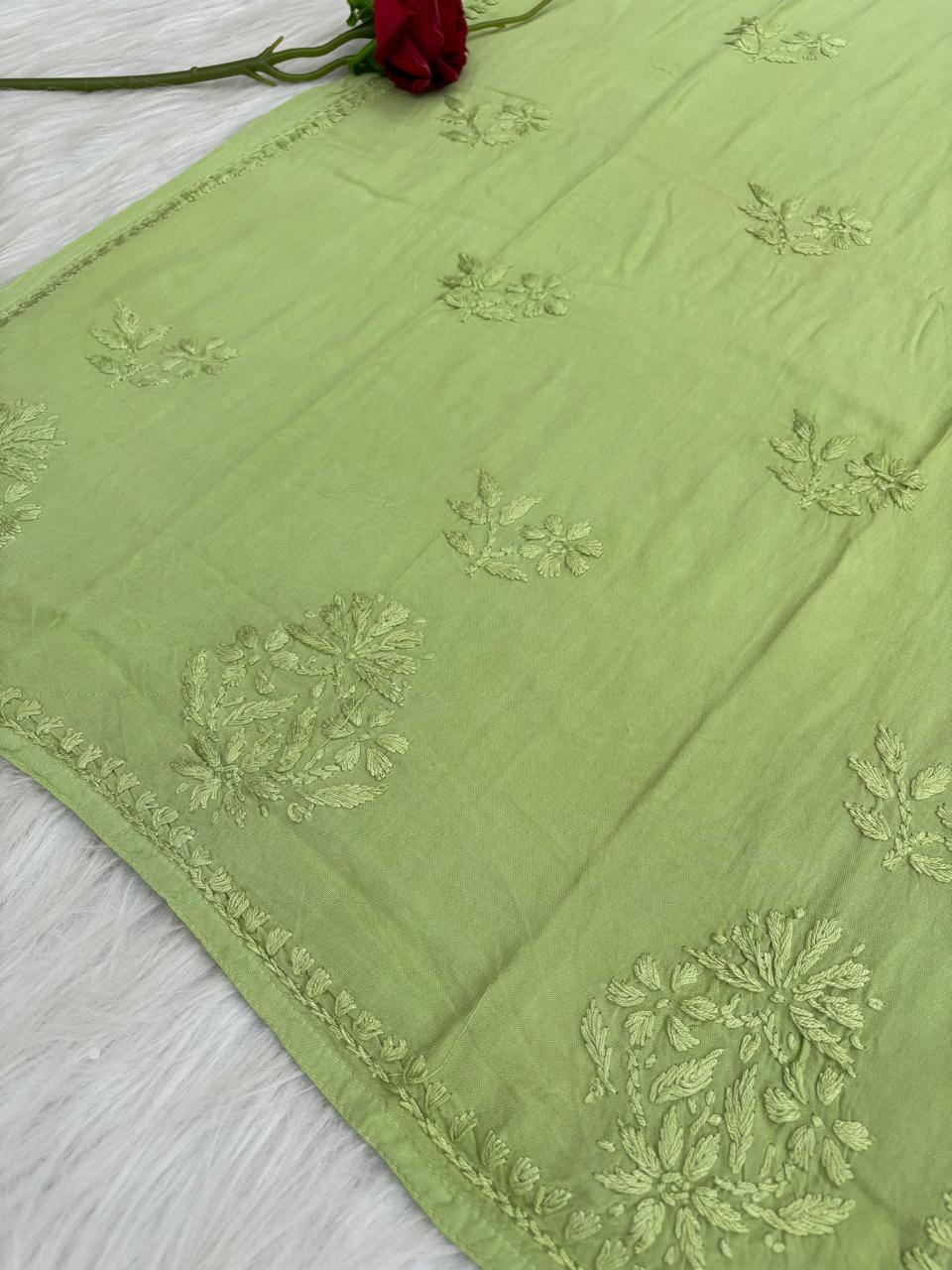 Kiara Dyeable Soft Rayon Handwork Chikankari Kurti - Green Colour