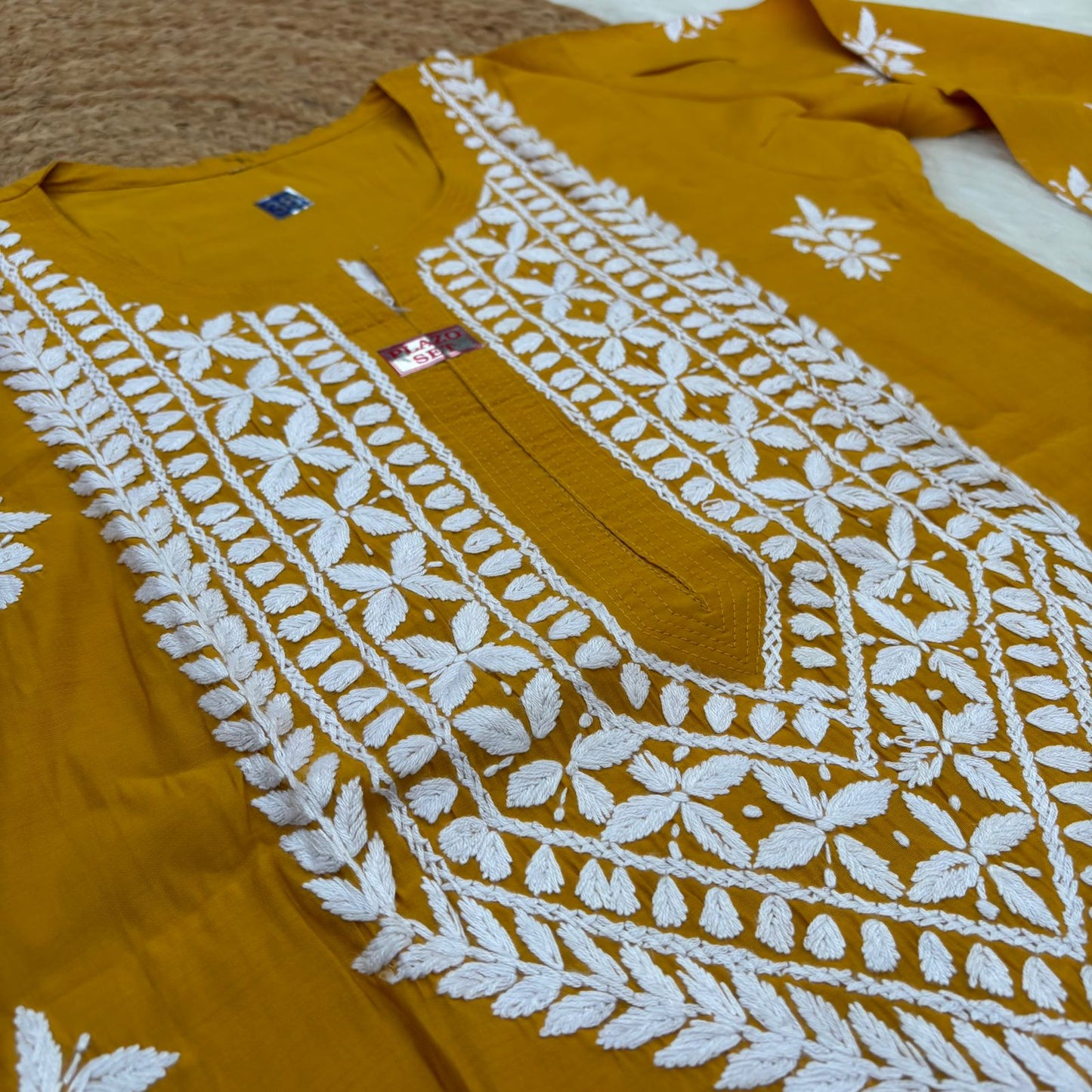 Afana Silk Chikankari Kurti Plazo set Yellow Colour