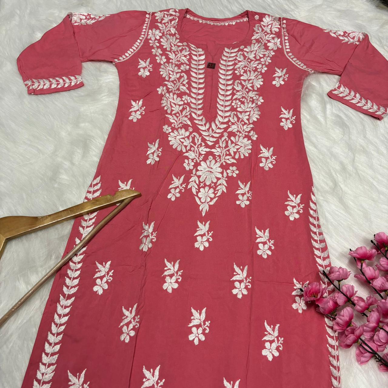 Avneet Kaur Inspired Modal Chikankari Kurti -Gazri colour