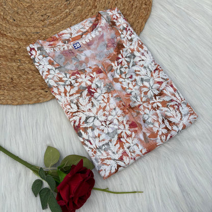 Yasmin Pure Mulmul Chikankari Handwork Kurti - Orange Colour