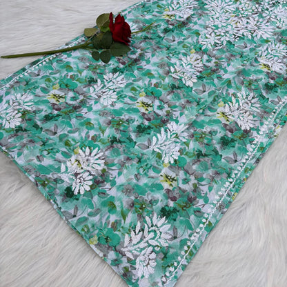 Yasmin Pure Mulmul Chikankari Handwork Kurti - Sea Green Colour