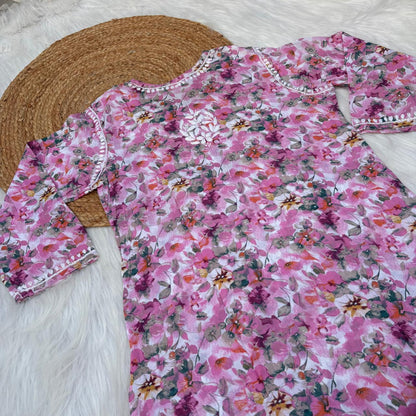Yasmin Pure Mulmul Chikankari Handwork Kurti - Pink Colour