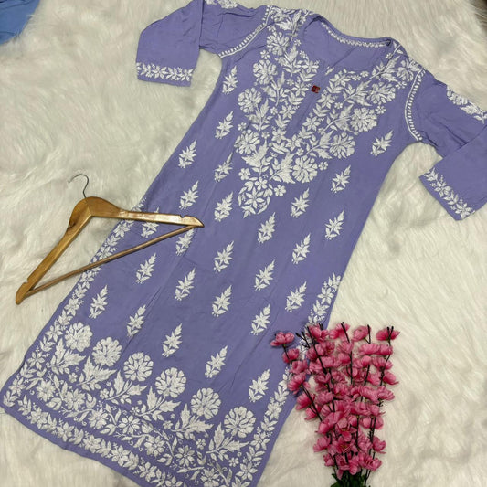 Avneet Kaur Inspired Modal Chikankari Kurti - Purple colour