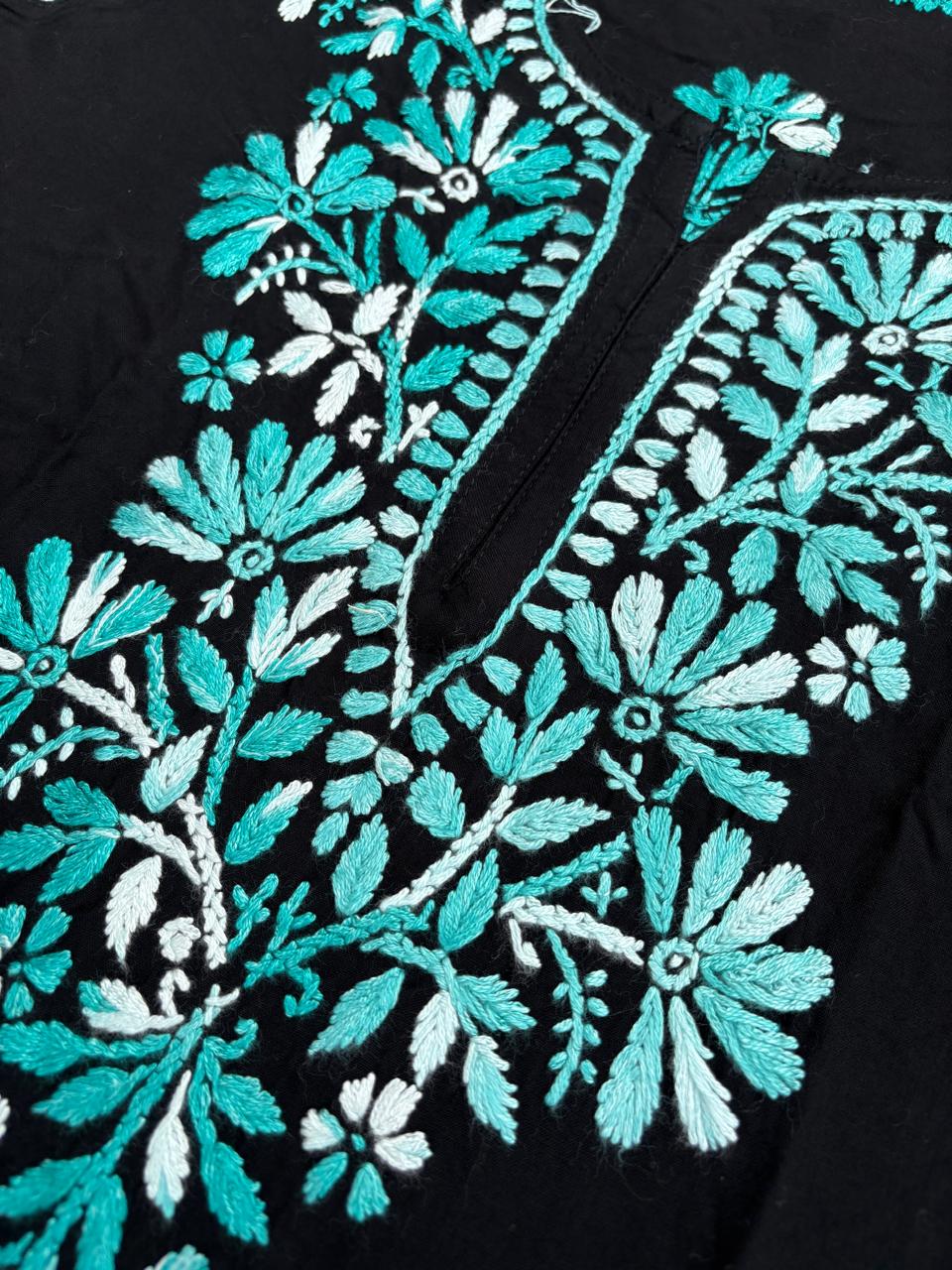 Mahek Soft Rayon Handwork Chikankari Short Kurti- Sea Green Colour