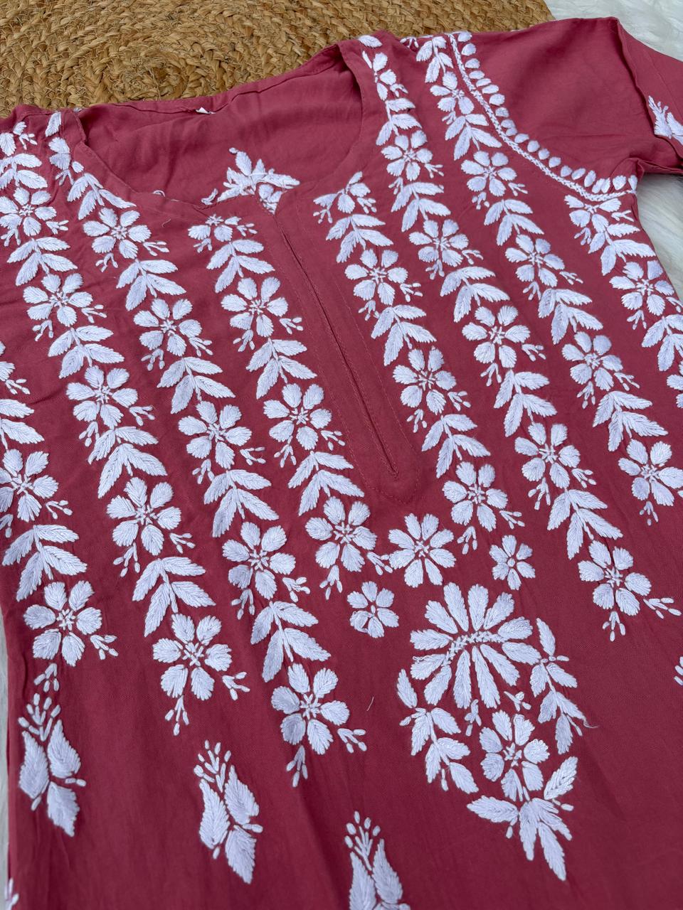 Zoobia Soft Rayon Handwork Chikankari Kurti - Gazri Colour