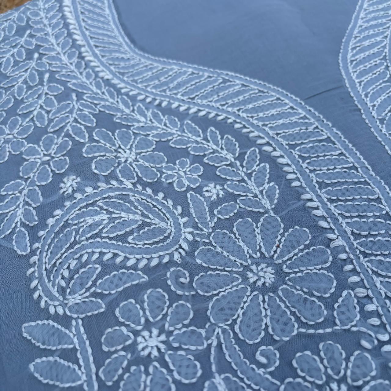 Madhuri Voile Cotton Chikankari Unstitched 3 pc set - Grey Colour