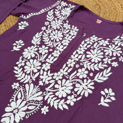 Maysa Soft Rayon Handwork Chikankari Kurti - Mauve Colour