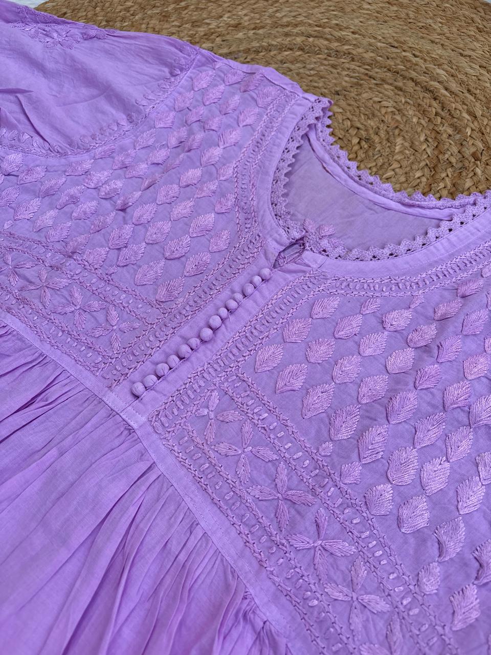 Laila Dobby Cotton Frock Style Short Kurti with Afghani Pant - Purple Color