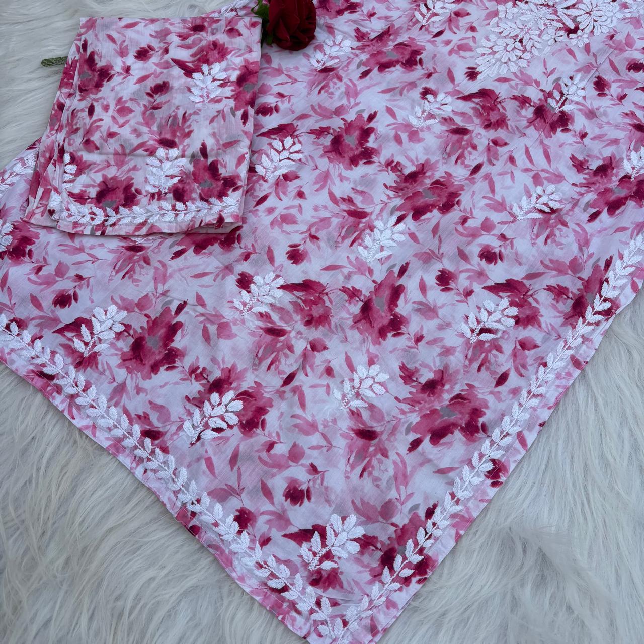 Aaliyah Mulmul Cotton Chikankari Kurti Set - Pink Colour