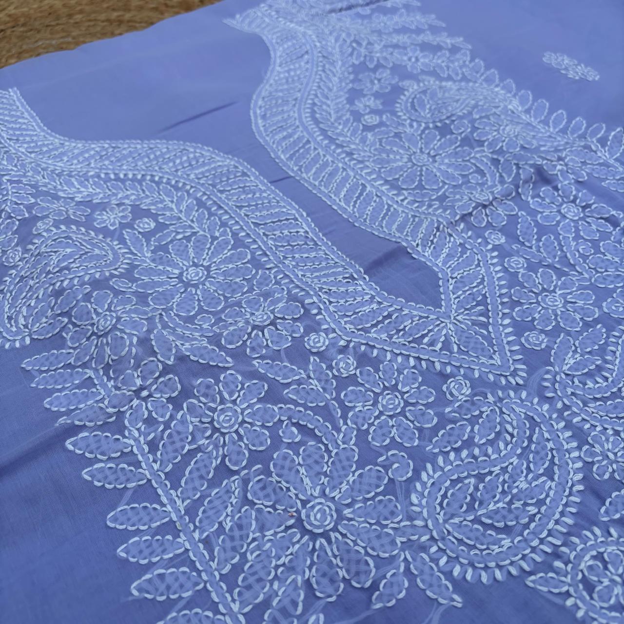 Madhuri Voile Cotton Chikankari Unstitched 3 pc set - Purple Colour