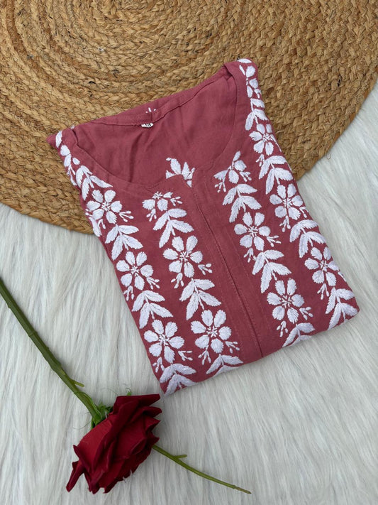 Zoobia Soft Rayon Handwork Chikankari Kurti - Gazri Colour