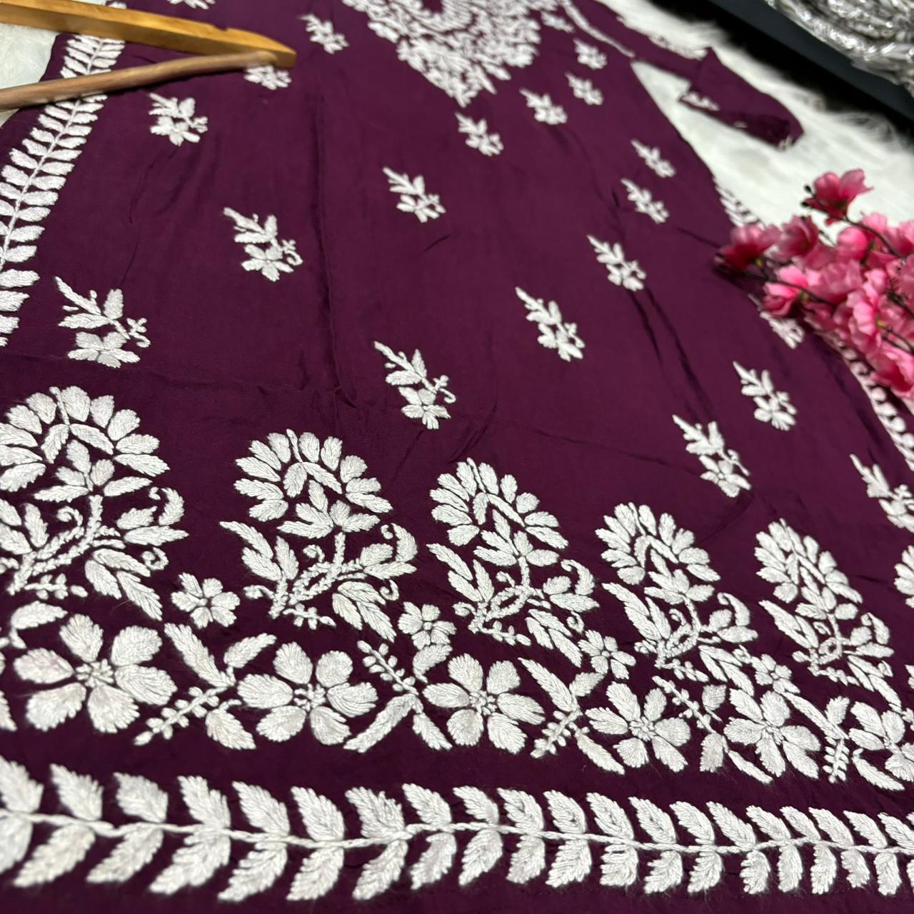 Avneet Kaur Inspired Modal Chikankari Kurti - Wine colour