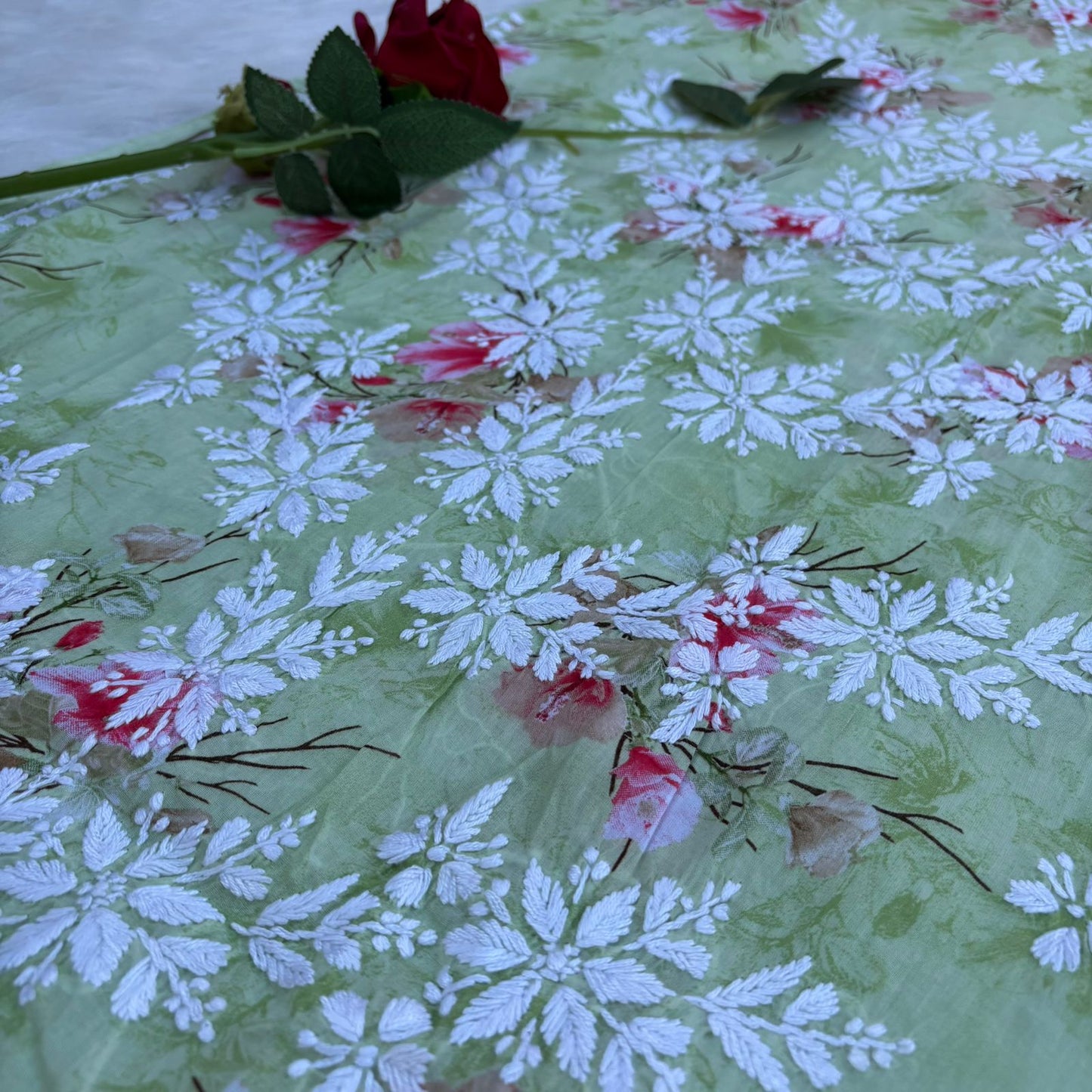 Rasha Pure Mulmul Chikankari Kurti - Pista Colour