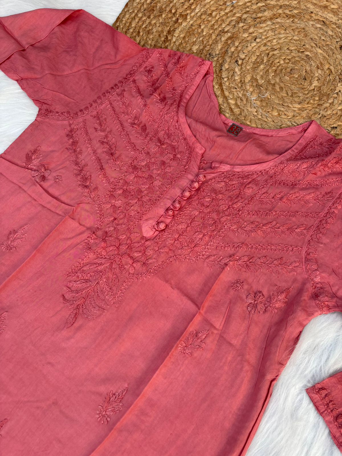 Zimal Dyeable Soft Rayon Chikankari Short Kurti - Gazri Colour
