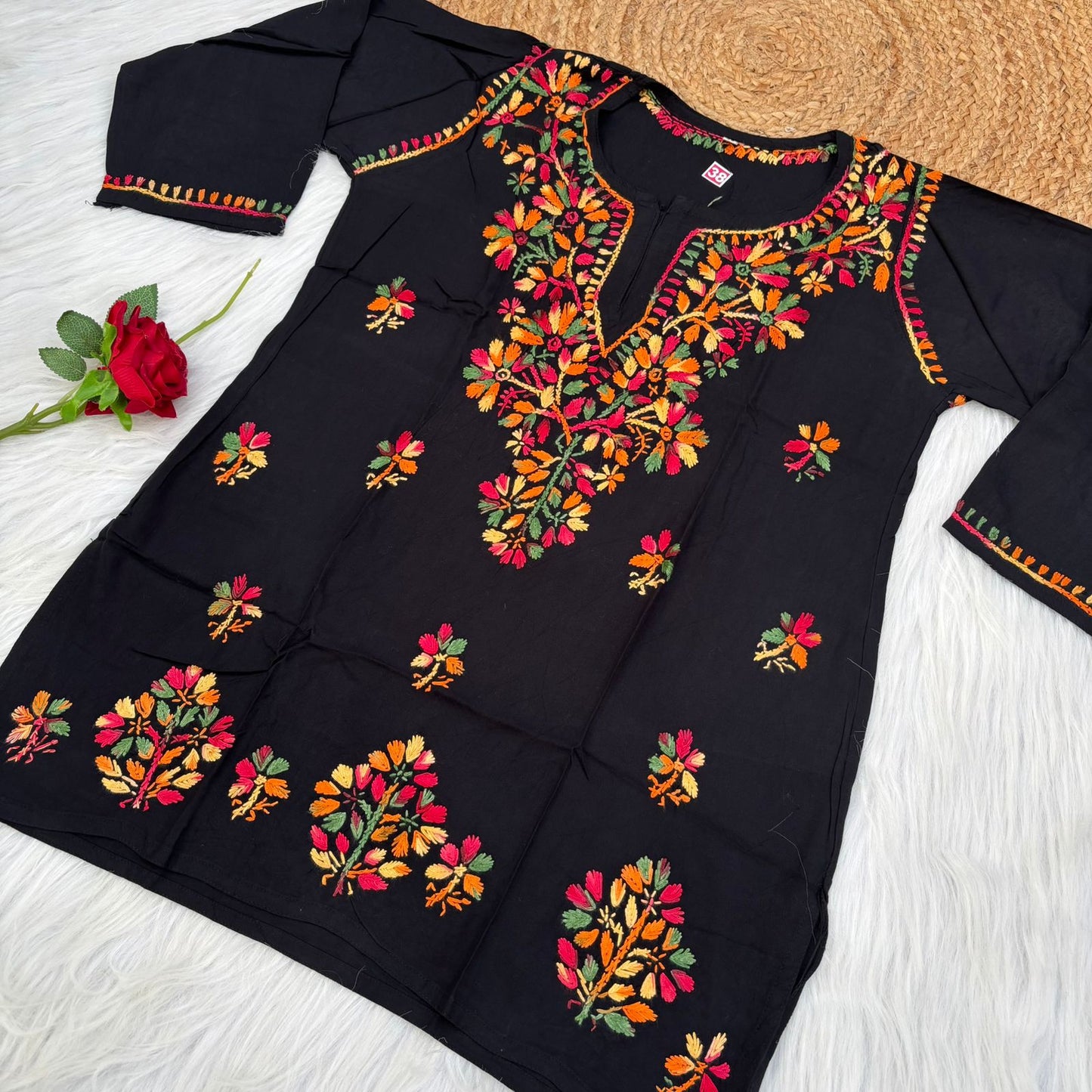 Ina Soft Rayon Chikankari Short Kurti - Multi Colour
