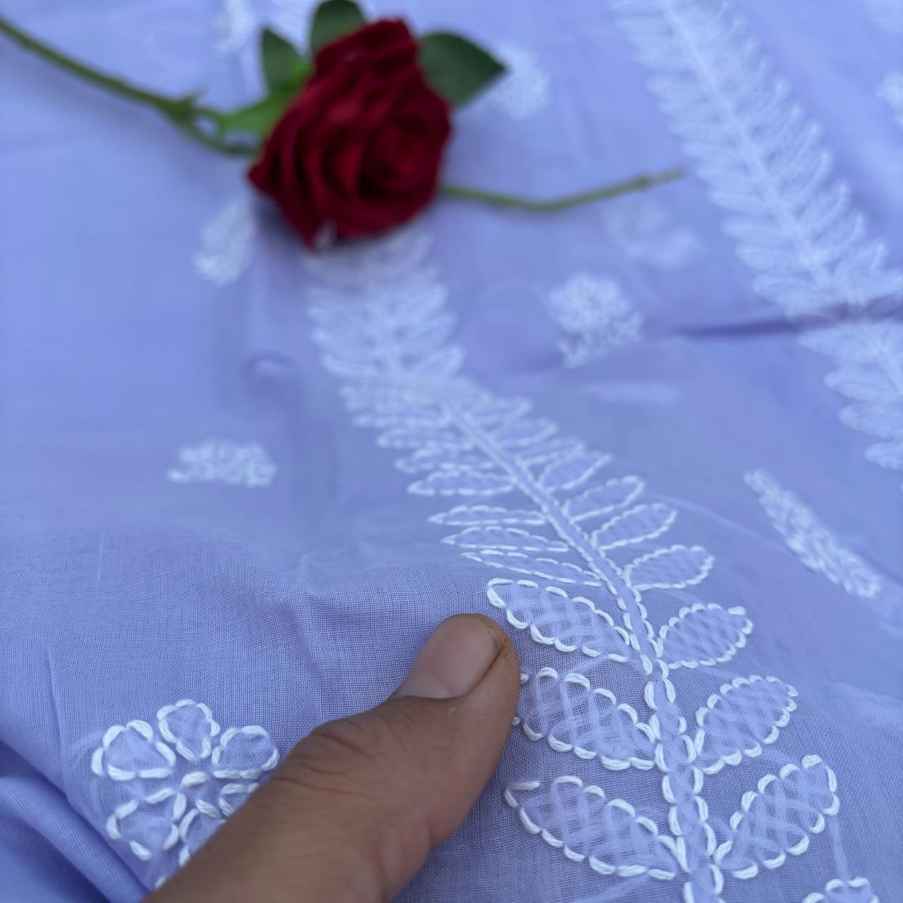 Madhuri Voile Cotton Chikankari Unstitched 3 pc set - Purple Colour