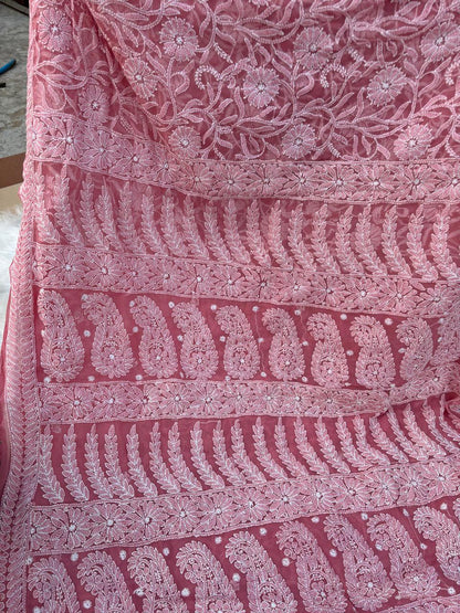 Shehnaz Georgette Full Jaal Saree with Unstitched blouse -  Gazri colour