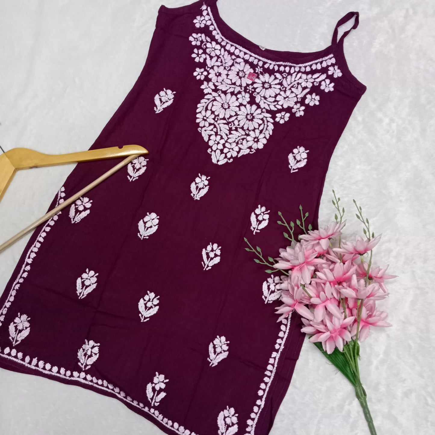 Nafisa Chikankari Sleeveless Short Kurti - Wine Colour