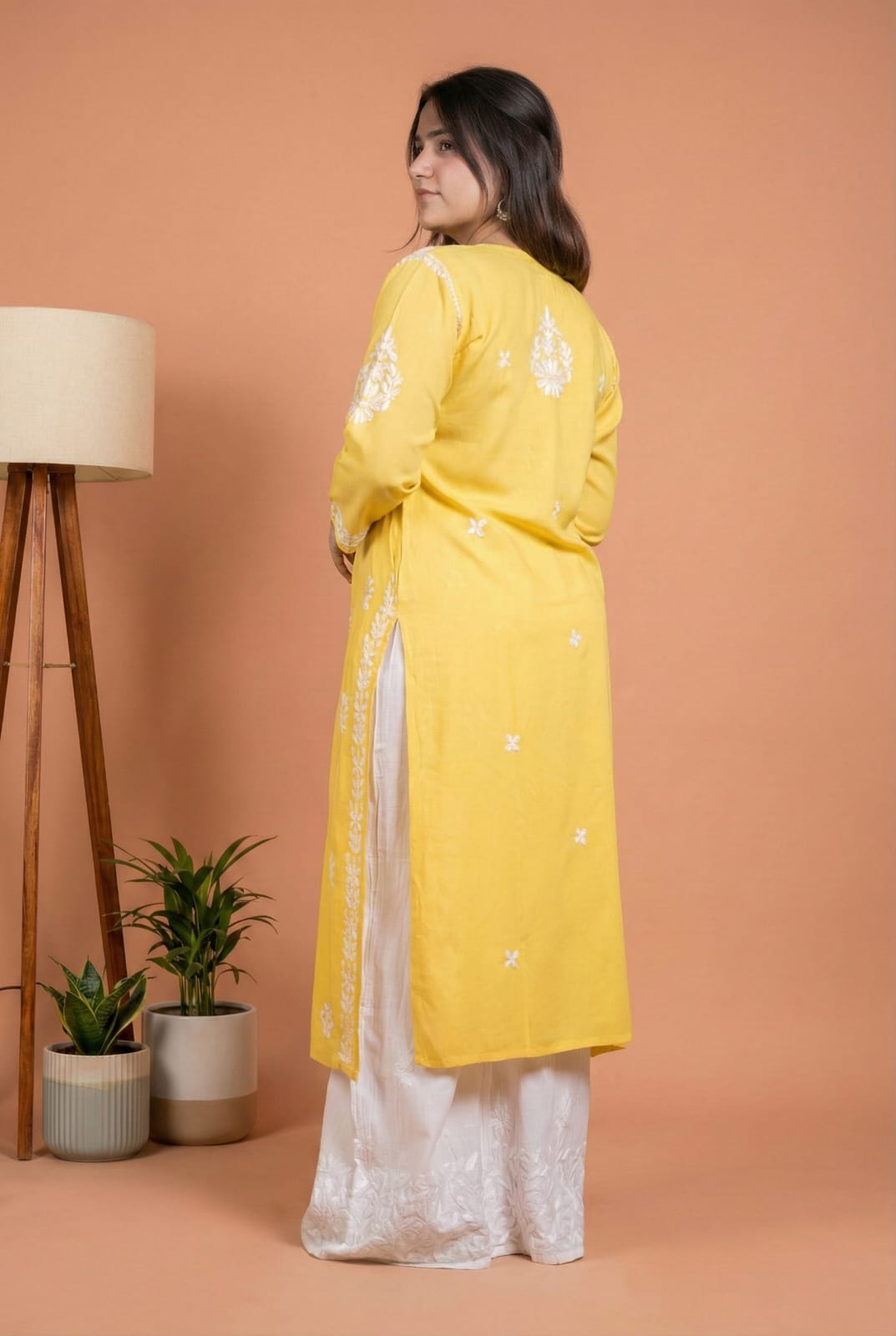 Sakina Rayon Chikankari Kurti Set - Yellow Colour