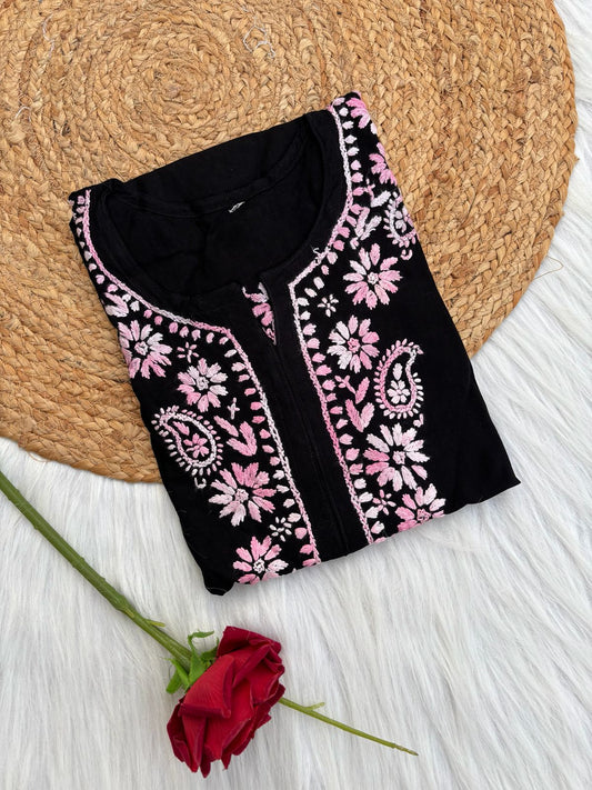Ghada Soft Rayon Lucknowi Handwork Chikankari Kurti - Light   Pink Colour