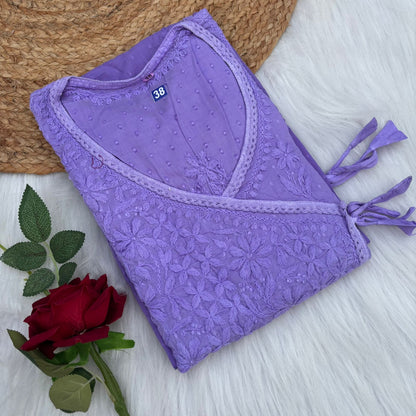 Shazia Ombre Shaded Dobby Cotton Chikankari Angarakha - Purple Colour