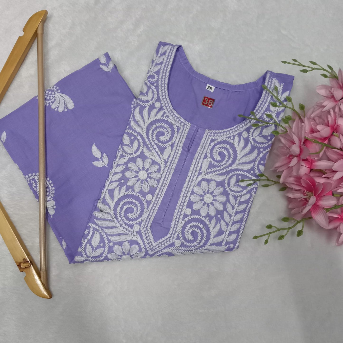 Cotton Machine Work Chikankari Kurti -Purple Colour