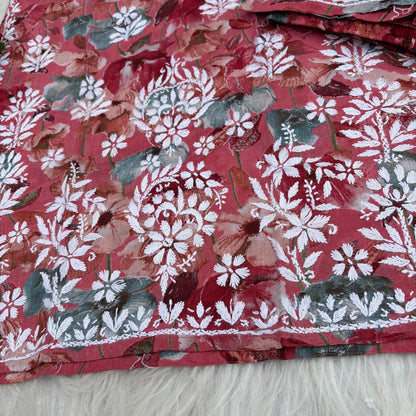 Jameela Mulmul Cotton Chikankari Kurti Set - Cherry Colour