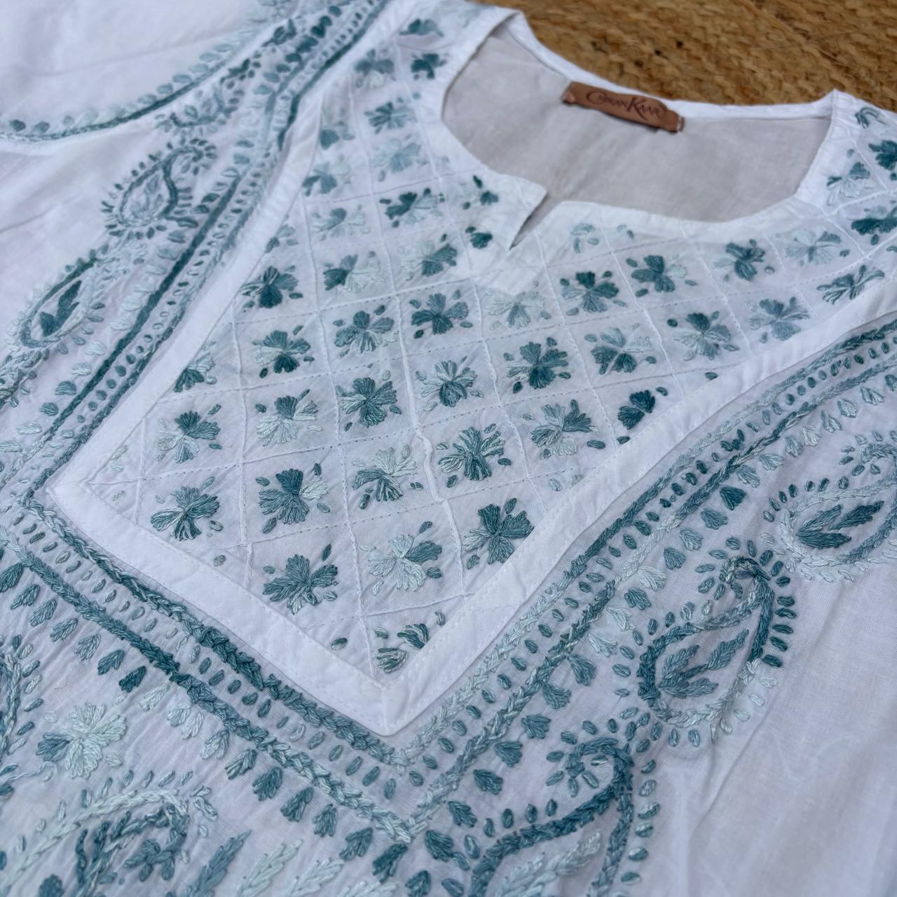 Zoya Cotton Lucknowi Chikankari Kurti - White Grey Color