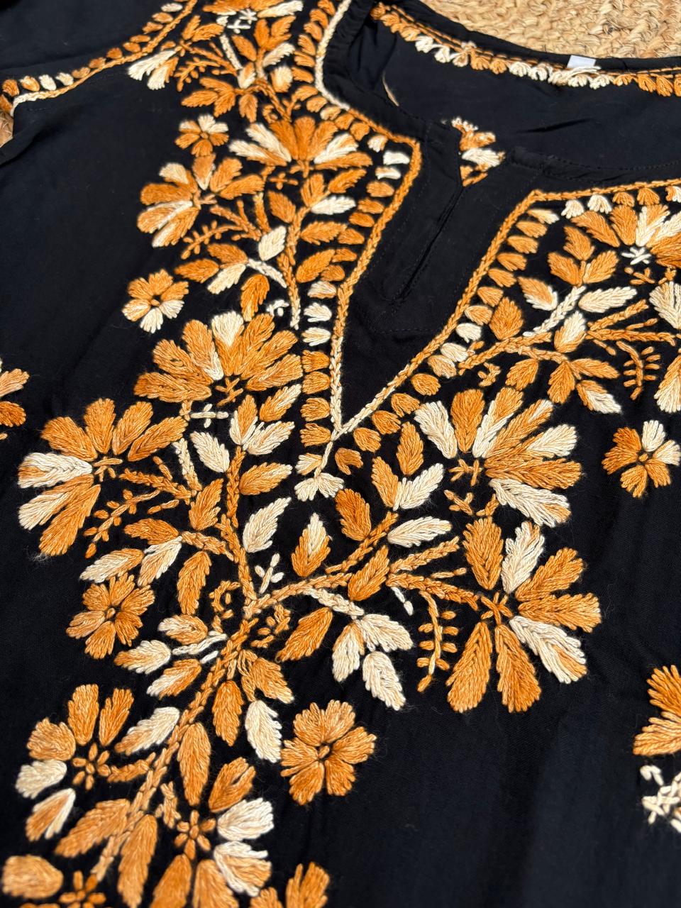Mahek Soft Rayon Handwork Chikankari Short Kurti- Mustard Colour