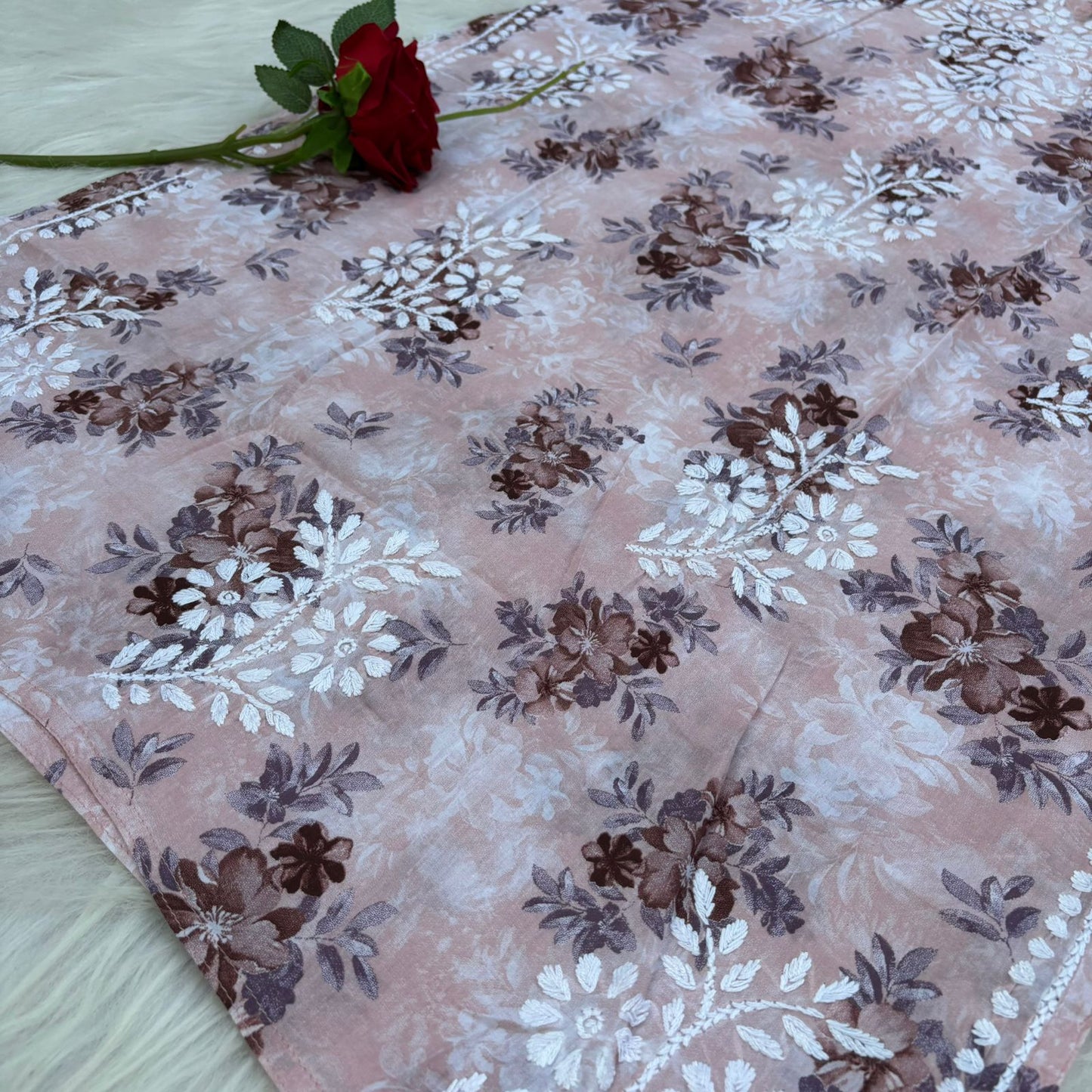 Fawziya Pure Mulmul Chikankari  Handwork Kurti - Cream Skin Colour