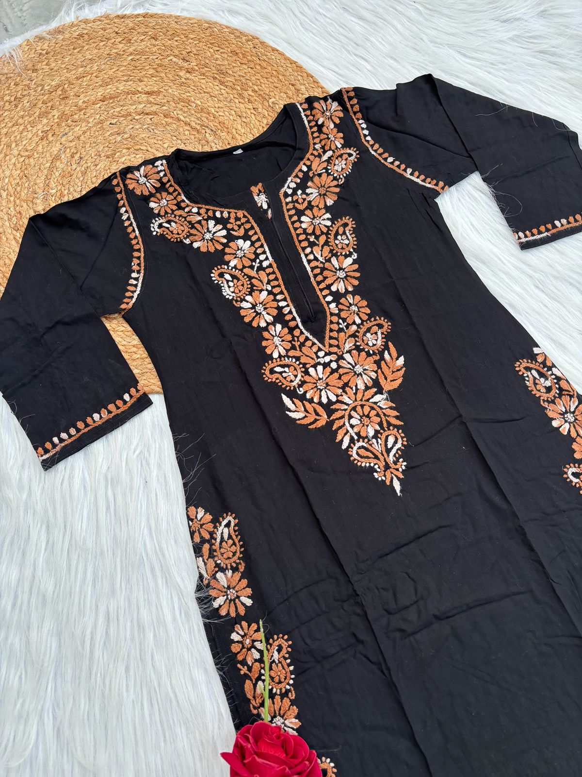 Ghada Soft Rayon Lucknowi Handwork Chikankari Kurti - Mustard Colour