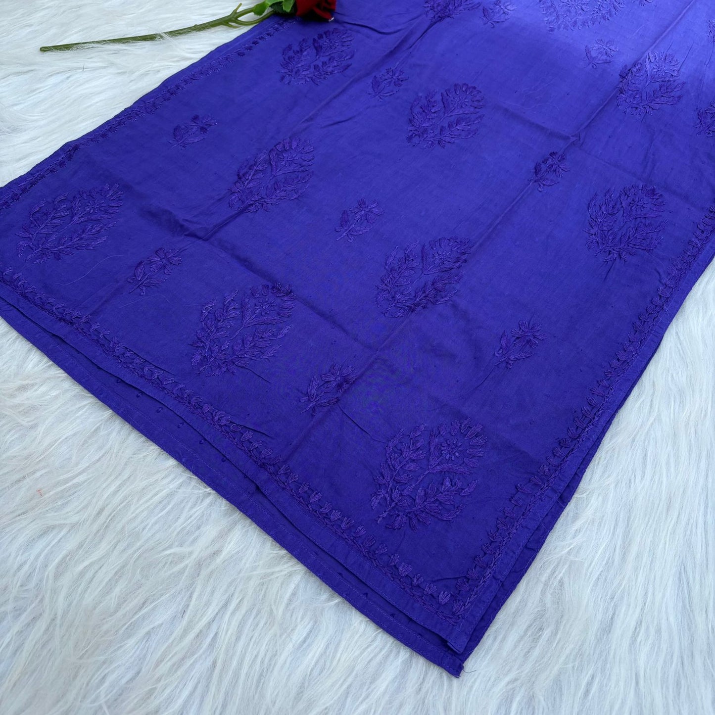 Tuba Ombre Shaded Dobby Cotton Chikankari Kurti - Purple Colour