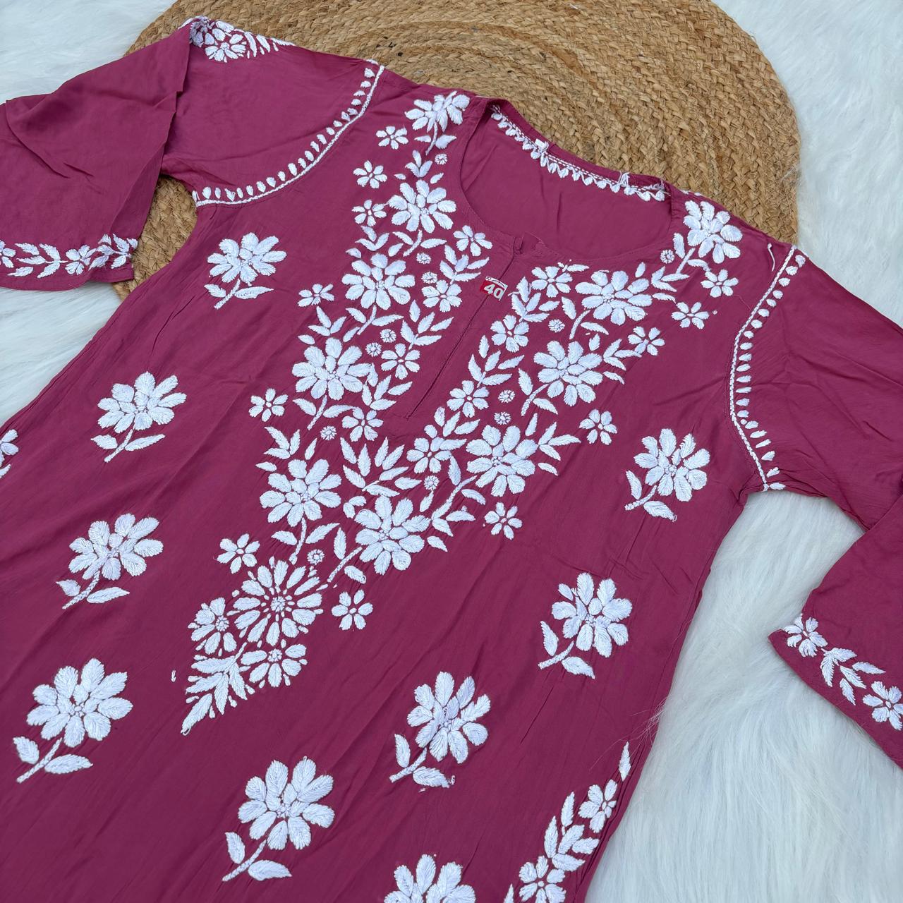 Avneet Kaur Inspired Modal Chikankari Kurti - Rani colour