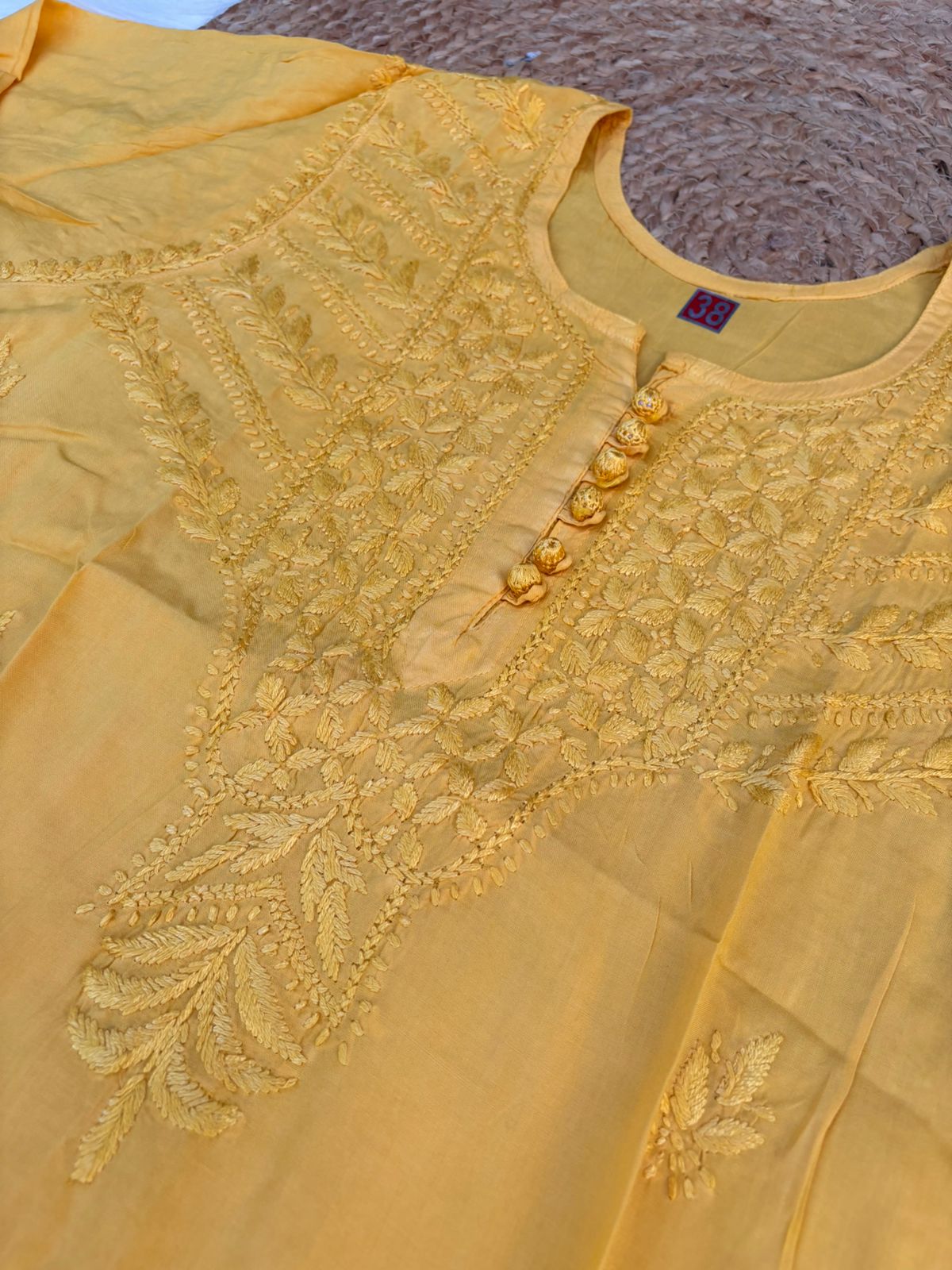 Zimal Dyeable Soft Rayon Chikankari Short Kurti - Yellow Colour