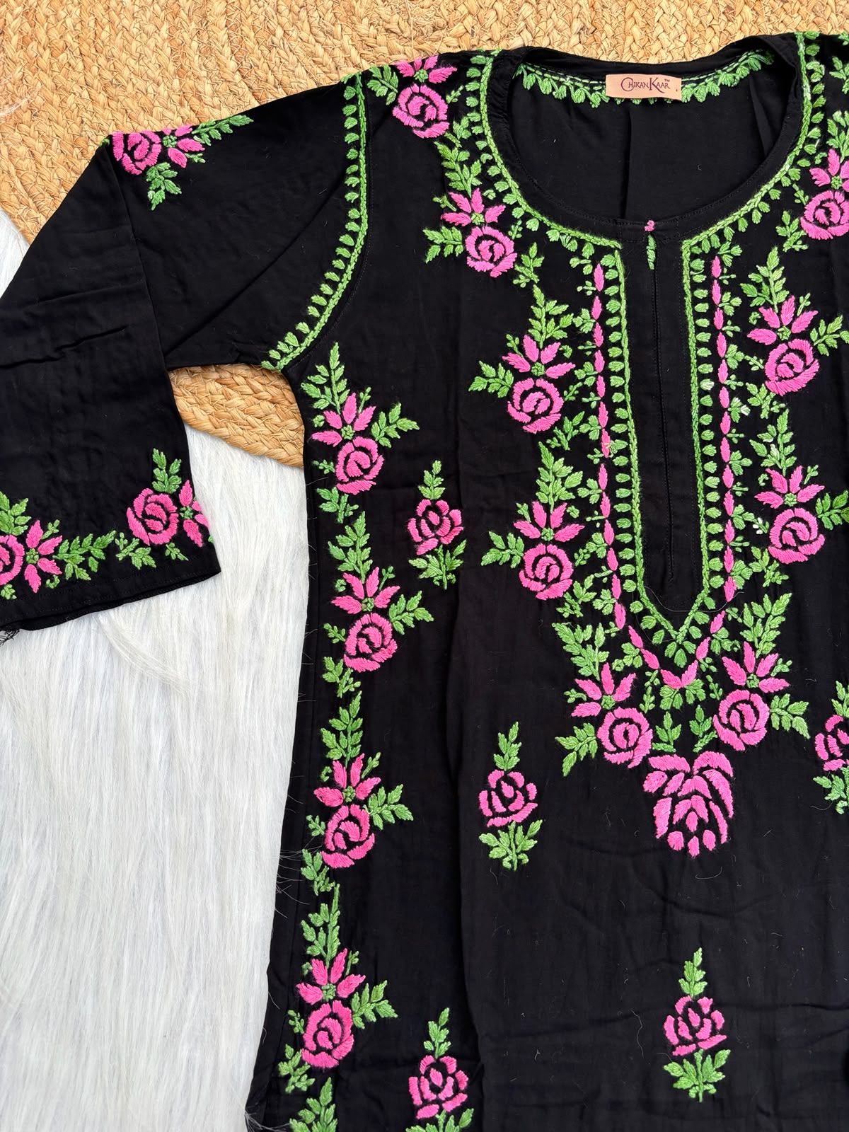 Sabah Rayon Handwork Chikankari Kurti Set - Pink Colour