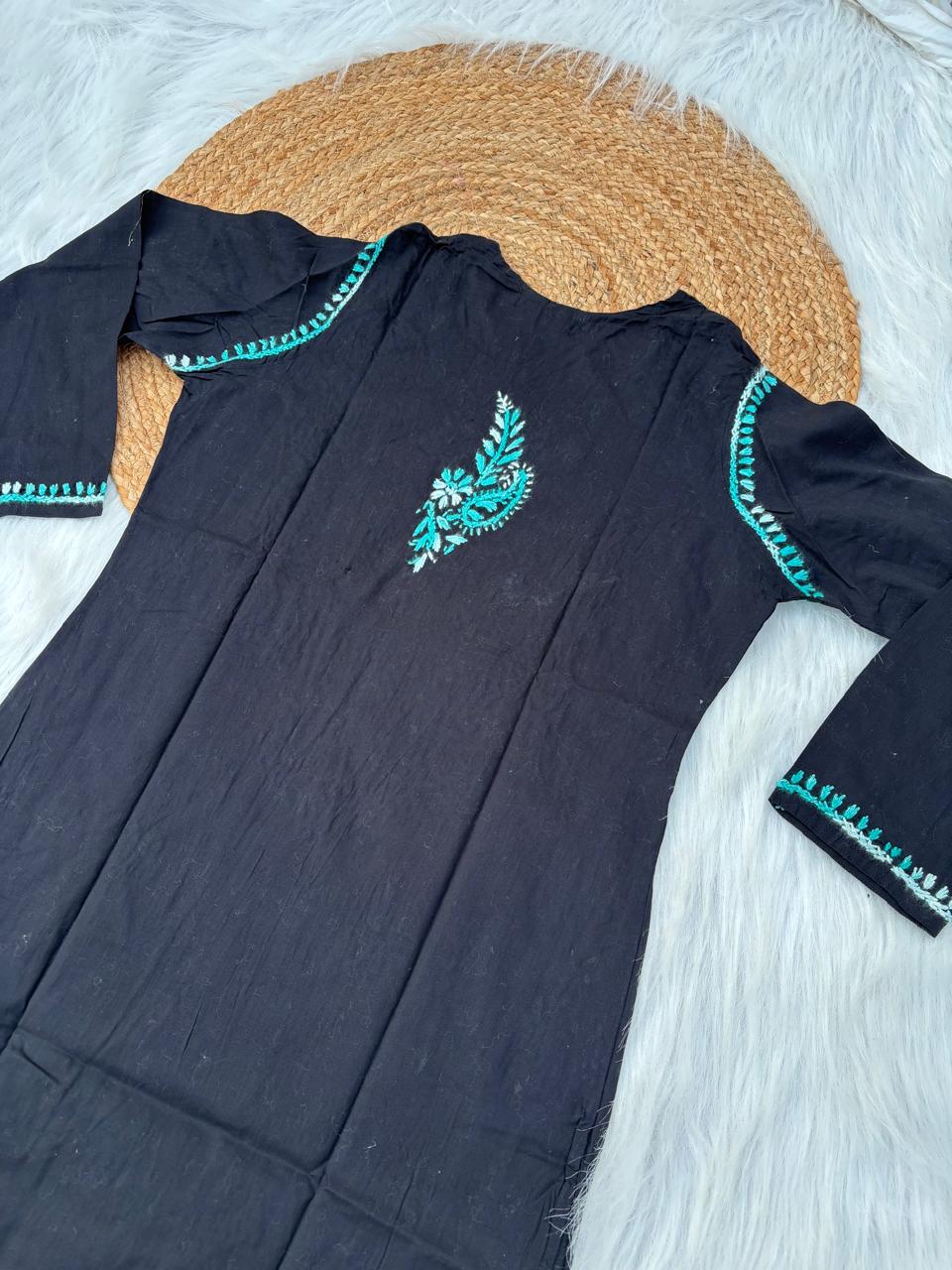 Maryam Handwork Cotton Lucknowi Chikankari Kurti - Sea Green Colour