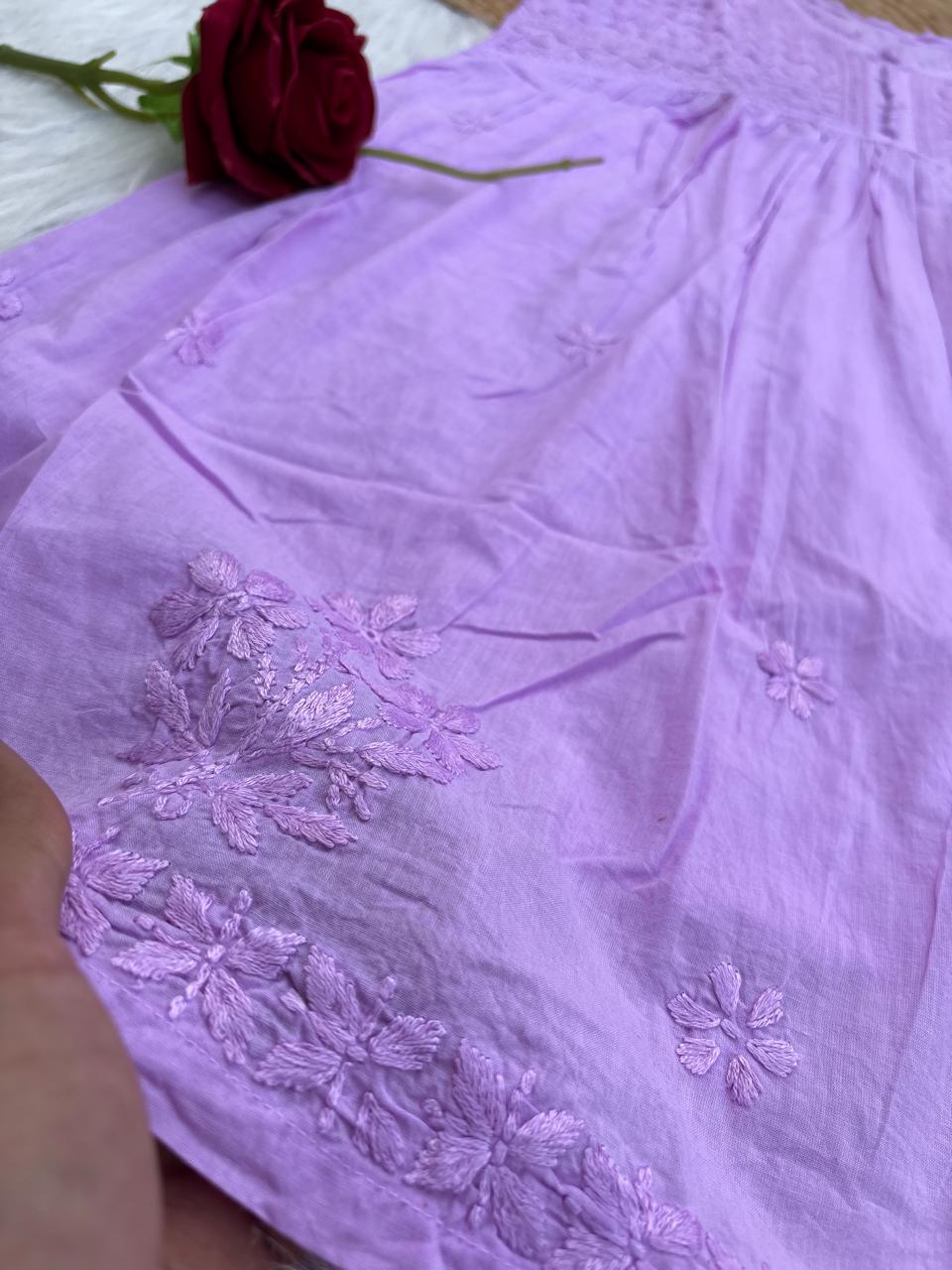 Laila Dobby Cotton Frock Style Short Kurti with Afghani Pant - Purple Color