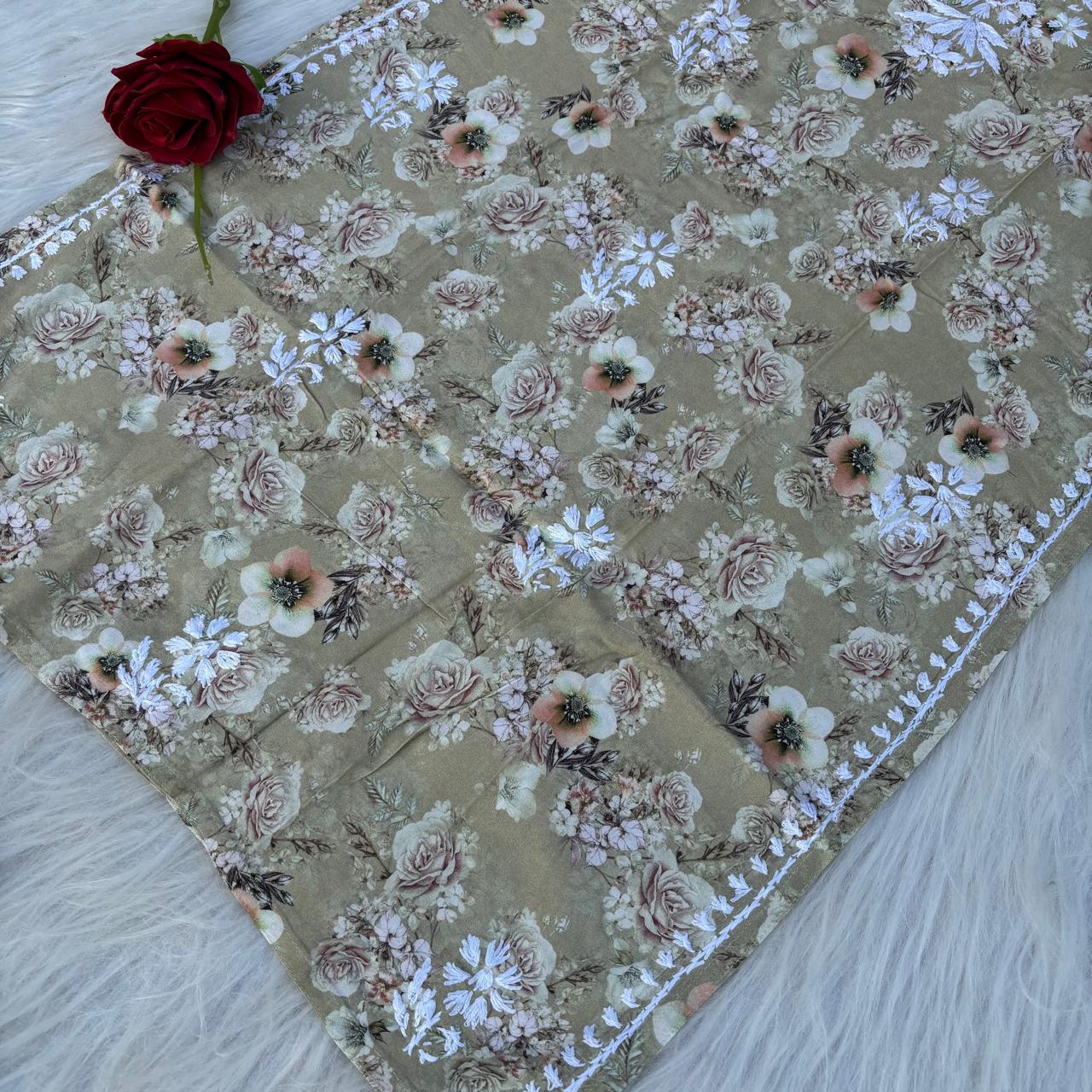 Hina Rayon Rose work Lucknowi Chikankari kurti - Pista Colour