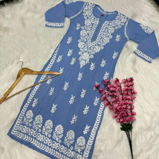 Avneet Kaur Inspired Modal Chikankari Kurti - Sky Blue  colour