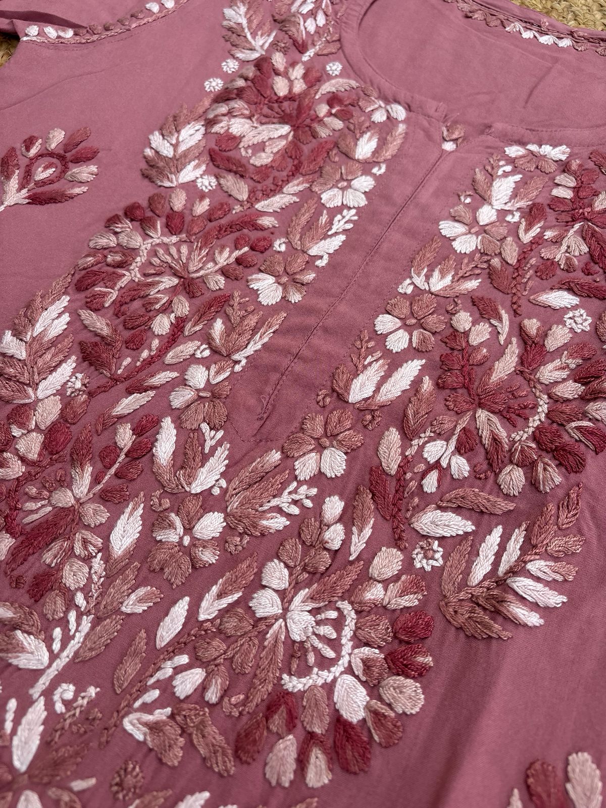 Roohi Rayon Tone To Tone Lucknowi Handwork Chikankari Kurti - Mauve Pink Color