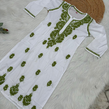 Shraddha Kapoor inspired Pure Cotton Chikankari Kurti - Green Colour - Chikankaar