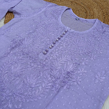 Farah Ombre Shaded Dobby Cotton Chikankari Kurti - Purple colour