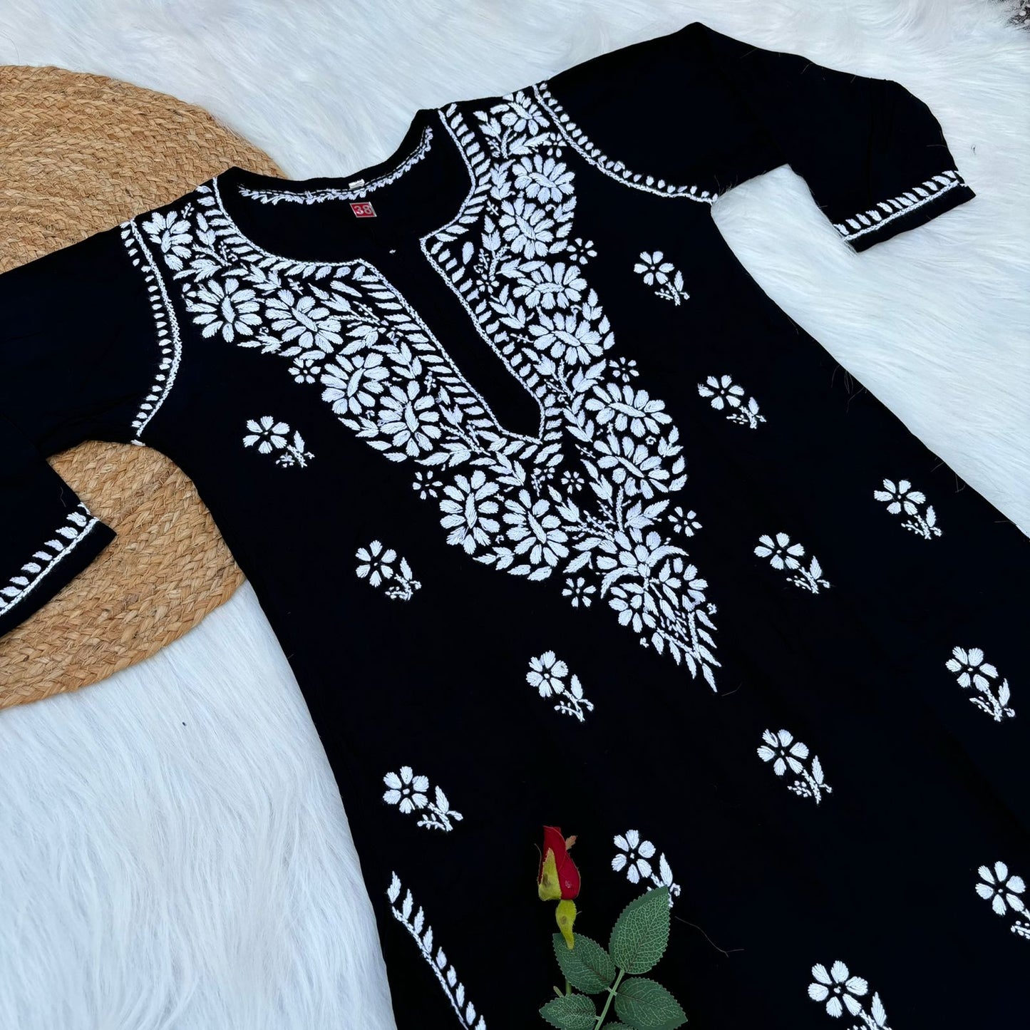 Hiba Soft Rayon Chikankari Kurti - Black Colour