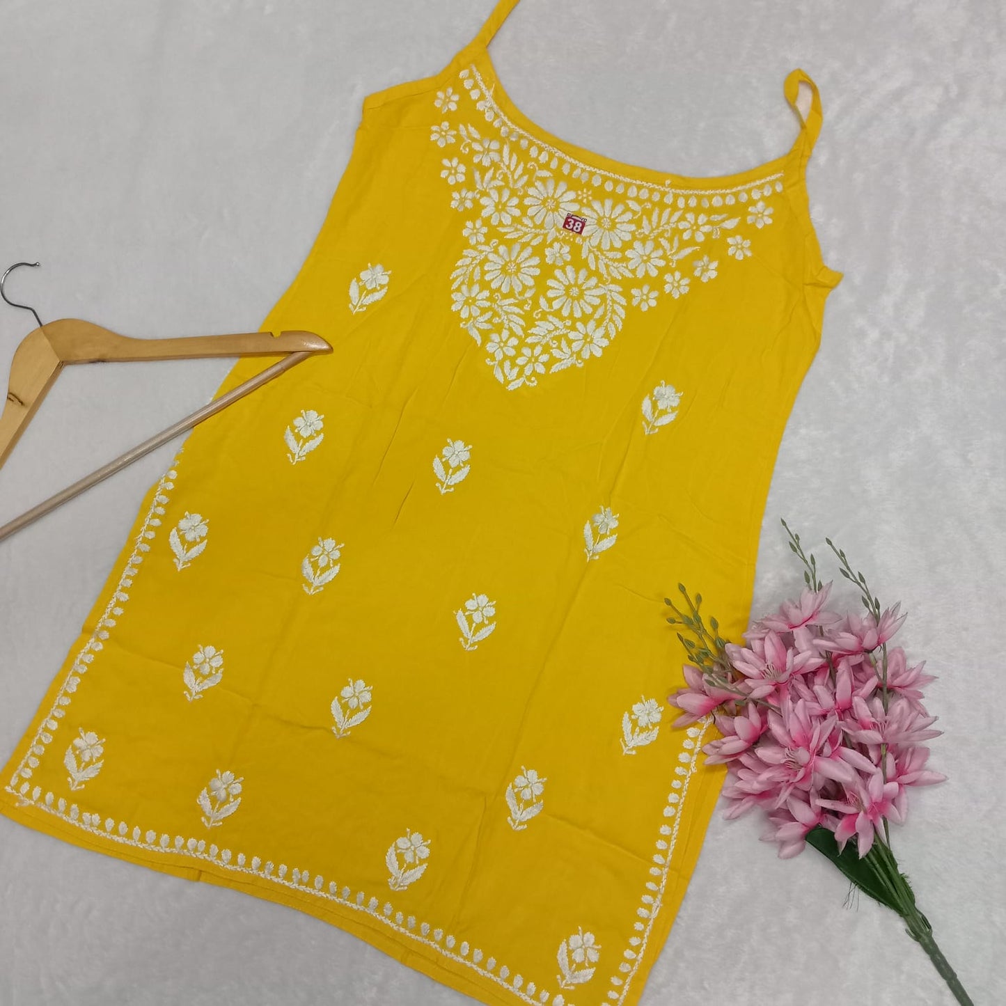 Nafisa Chikankari Sleeveless Short Kurti -Yellow Colour